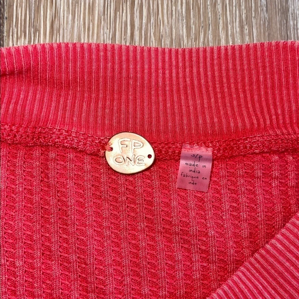 Free People FP One Cropped waffle knit tie top size small in red long sleeve